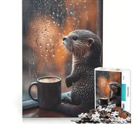 Puzzle da 1000 pezzi per ragazzi: Lontra che guarda la pioggia gioco divertente allena la mente e la mano migliora l'amore tra le coppie 38x26cm