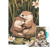 Puzzle da 1000 pezzi per ragazzi: lontre che si abbracciano in uno stagno di ninfee Puzzle fai da te per ragazzi ideale per passare il tempo durante le vacanze o come attività per genitori e figli