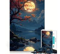 Puzzle da 1000 pezzi per ragazzi,luna autunnale su lago tranquillo,disegno pulito,gioco creativo,giocattolo rilassante,regalo di Natale (50x75cm)