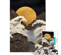Puzzle da 1000 pezzi per ragazzi Luna dorata sulle onde dell'oceano arte puzzle per adulti giochi rilassanti migliora la memoria ideale come regalo per tutta la famiglia (dimensioni 38x26cm)