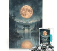 Puzzle da 1000 pezzi per ragazzi, luna piena sopra il cancello Torii, paesaggio giapponese, giocattolo fai da te, decorazione da parete, con pezzi di forma casuale completamente ad incastro 38x52cm
