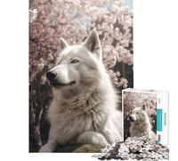 Puzzle da 1000 pezzi per ragazzi Lupo Bianco Fiori di Ciliegio Gioco per famiglie Sfida per l'intelligenza Giocattolo avvincente Regalo di Babbo Natale segreto Migliora la memoria (Dimensioni 38x52cm)