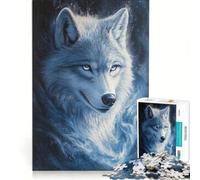 Puzzle da 1000 pezzi per ragazzi: Lupo Bianco tra le Fiamme Blu gioco pratico per divertimento in famiglia adatto come decorazione da scrivania 38x52cm