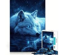 Puzzle da 1000 pezzi per ragazzi,Lupo blu sotto le stelle,con intagli precisi,gioco stimolante per la mente,ideale per rilassarsi,perfetto per il tempo libero a Natale 38x26cm