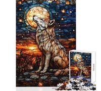 Puzzle da 1000 pezzi per ragazzi Lupo che ulula alla luna effetto vetrata giochi rilassanti attività per famiglie giocattoli antistress rafforza l'amore tra le coppie (38x52cm)