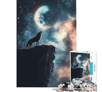 Puzzle da 1000 pezzi per ragazzi Lupo che ulula alla luna Giocattolo educativo e rilassante Un'opera d'arte ideale come regalo di compleanno (dimensioni 75x50cm)