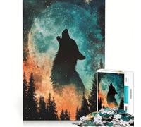 Puzzle da 1000 pezzi per ragazzi Lupo che ulula alla luna Giochi educativi Corsa di velocità manuale Collezione d'artista Belle arti 38x52cm