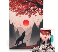 Puzzle da 1000 pezzi per ragazzi: Lupo che ulula sotto il sole rosso e un albero gioco pratico passatempo ideale per le vacanze compleanno e Natale 38x52cm