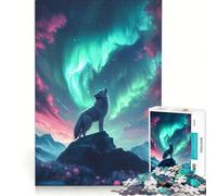 Puzzle da 1000 pezzi per ragazzi: Lupo che ulula sotto l'aurora boreale giochi educativi analisi e logica regalo di compleanno regali 38x26cm
