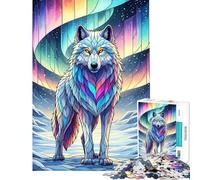 Puzzle da 1000 pezzi per ragazzi Lupo colorato sotto l'aurora boreale puzzle da 1000 pezzi giocattolo decorativo per la casa gioco stimolante regalo (38x52cm)