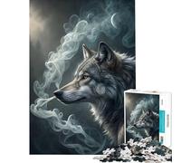 Puzzle da 1000 pezzi per ragazzi lupo con fumo nella foresta Gioco avvincente per coltivare la pazienza rompicapo perfetto per decorare e fare (dimensioni 38x52cm)