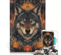Puzzle da 1000 pezzi per ragazzi lupo dagli occhi dorati stile geometrico gioco pratico passatempo ideale per le vacanze compleanno e Natale 50x75cm
