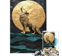Puzzle da 1000 pezzi per ragazzi: Lupo dorato che ulula sotto il cielo illuminato dalla luna Divertimento a casa regalo di compleanno gioco pratico adatto a partire dai 14 anni (38x52cm)
