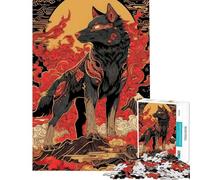 Puzzle da 1000 pezzi per ragazzi Lupo giapponese con nuvole rosse rompicapo per ragazzi sfida difficile per compleanno Natale gioco di logica per famiglie 38x52cm