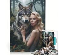 Puzzle da 1000 pezzi per ragazzi: Lupo grigio e donna bionda nella foresta, gioco interattivo, migliora la memoria, compleanno e Natale 38x52cm