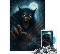 Puzzle da 1000 pezzi per ragazzi Lupo mannaro che sfonda un vetro sotto la luna piena Gioco educativo di analisi e logica Decorazione da parete per ragazzi dai 14 anni in su (38x26cm)