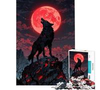 Puzzle da 1000 pezzi per ragazzi Lupo nero che ulula alla luna rossa Puzzle da 1000 pezzi Decorazione per la casa Giocattolo Decorazione da parete Offerta Regalo per tutta la famiglia (50x75cm)