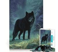 Puzzle da 1000 pezzi per ragazzi,Lupo nero nella foresta,disegno ritagliato con precisione,gioco stimolante per la mente,ideale per rilassarsi,perfetto per il tempo libero a Natale 50x75cm