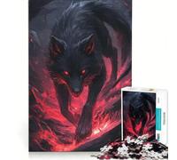 Puzzle da 1000 pezzi per ragazzi, Lupo nero tra le fiamme, gioco rilassante, corsa di velocità manuale, per compleanno, Natale 38x26cm