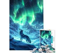 Puzzle da 1000 pezzi per ragazzi Lupo sotto l'aurora boreale puzzle per adulti gioco rilassante decorazione murale sfida educativa (dimensioni 38x52cm)