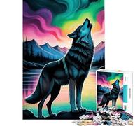 Puzzle da 1000 pezzi per ragazzi lupo ululante aurora boreale sfida educativa decorazione murale gioco rilassante per ragazzi dai 14 anni in su (50x75cm)