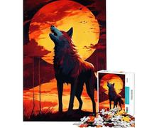 Puzzle da 1000 pezzi per ragazzi Lupo ululante sotto una luna di fuoco gioco interattivo educativo regalo per il Secret Santa ideale per passare il tempo durante le vacanze (dimensioni 75x50cm)