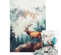 Puzzle da 1000 pezzi per ragazzi maestoso cervo in un paesaggio montano Schema di assemblaggio difficile e impegnativo Gioco impossibile Adatto a persone dai 14 anni in su (38x52cm)