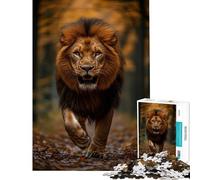 Puzzle da 1000 pezzi per ragazzi maestoso leone che cammina in una foresta autunnale Aiuta ad allenare la mente Sfida impegnativa Gioco rilassante per ragazzi dai 14 anni in su (38x52cm)
