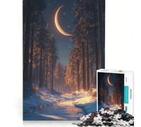 Puzzle da 1000 pezzi per ragazzi: Magica foresta invernale con luna crescente gioco divertente allena la mente e la mano migliora l'amore tra le coppie 38x52cm