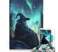 Puzzle da 1000 pezzi per ragazzi "Mago sotto l'aurora boreale" giocattolo educativo per divertimento in famiglia adatto come decorazione da scrivania 38x52cm