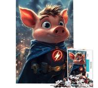 Puzzle da 1000 pezzi per ragazzi maiale supereroe in un paesaggio urbano ideale per compleanni Natale e divertimento in famiglia Giocattolo educativo adatto a persone dai 14 anni in su (50x75cm)