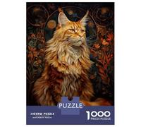 Puzzle Da 1000 Pezzi Per Ragazzi Majestic Red Tabby Maine Coon Cat Portrait with Floral Background Puzzle Giocattolo Decorazione Da Parete Per Divertimento in Famiglia Regali Unici Per Compleanno E Na