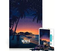 Puzzle da 1000 pezzi per ragazzi,Maldive di notte,taglio perfetto,divertente gioco di logica,gioco rilassante,divertimento per il compleanno (38x26cm)