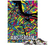Puzzle da 1000 pezzi per ragazzi mappa della città di Amsterdam in stile Pop Art puzzle artistico per ragazzi migliora la memoria lista dei desideri con Babbo ottimo regalo per i giocatori (38x52cm)