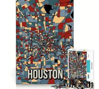 Puzzle da 1000 pezzi per ragazzi,mappa della città di Houston dai toni della terra,disegno con tagli precisi,giocattolo stimolante per la mente,momento di relax,attività per compleanno (38x26cm)