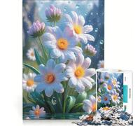 Puzzle da 1000 pezzi per ragazzi margherite bianche con gocce d'acqua giocattolo educativo per divertimento in famiglia adatto come decorazione da scrivania 38x26cm