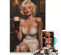 Puzzle da 1000 pezzi per ragazzi: Marilyn Monroe con birra in un pub irlandese gioco fai-da-te stimola la memoria con pezzi a incastro di forma casuale 38x52cm