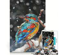 Puzzle da 1000 pezzi per ragazzi Martin pescatore in inverno effetto vetrata gioco rompicapo difficile e stimolante ideale come regalo per tutta la famiglia 38x26cm