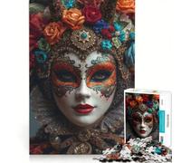 Puzzle da 1000 pezzi per ragazzi: Maschera veneziana con copricapo floreale giocattolo educativo decorazione per la casa con poster e foglio di curiosità abbinati 50x75cm