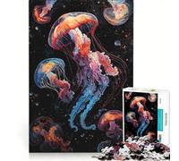 Puzzle da 1000 pezzi per ragazzi: Meduse colorate nello spazio buio, giocattolo fai-da-te, migliora la memoria, collezione d'artista, belle arti 50x75cm