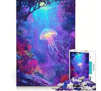 Puzzle da 1000 pezzi per ragazzi: Meduse luminose in una barriera corallina al neon, gioco rompicapo, difficile e stimolante, ideale come regalo per tutta la famiglia 38x52cm