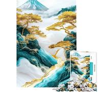 Puzzle da 1000 pezzi per ragazzi Monte Fuji cielo stellato oro e blu Gioco divertente decorazione perfetta idea regalo per tutta la famiglia (dimensioni 38x26cm)