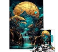 Puzzle da 1000 pezzi per ragazzi motivo luna dorata e cascata puzzle fai-da-te per adolescenti ideale per le vacanze a casa e per passare il tempo insieme interattivo tra genitori e figli (50x75cm)