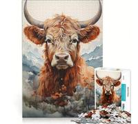 Puzzle da 1000 pezzi per ragazzi "Mucca delle Highlands da sogno", gioco pratico, di analisi e logica, adatto come decorazione da scrivania 38x26cm