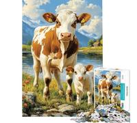 Puzzle da 1000 pezzi per ragazzi Mucca e vitello in riva al fiume Puzzle per adulti Gioco pratico Analisi e logica Ottimo regalo per gli appassionati di videogiochi (Dimensioni 38x52cm)