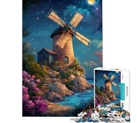 Puzzle da 1000 pezzi per ragazzi mulino a vento al chiaro di luna in riva al mare puzzle per ragazzi migliora la memoria lista dei desideri con Babbo Natale ottimo regalo per i giocatori 50x75cm