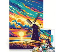 Puzzle da 1000 pezzi per ragazzi mulino a vento al tramonto Wpap Art gioco rompicapo decorazione perfetta ogni pezzo è unico 38x52cm