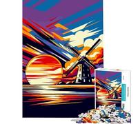 Puzzle da 1000 pezzi per ragazzi mulino a vento al tramonto Wpap giocattoli artistici giochi educativi rompicapo per tutta la famiglia regalo per compleanni (dimensioni 38x26cm)