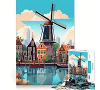 Puzzle da 1000 pezzi per ragazzi,mulino a vento di Amsterdam,viaggio,giunture lisce,divertimento,allenamento mentale,gioco casual,decorazione natalizia (38x52cm)