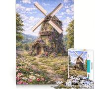 Puzzle da 1000 pezzi per ragazzi: Mulino a vento e casa delle fiabe gioco rompicapo decorazione perfetta ogni pezzo è unico 38x26cm